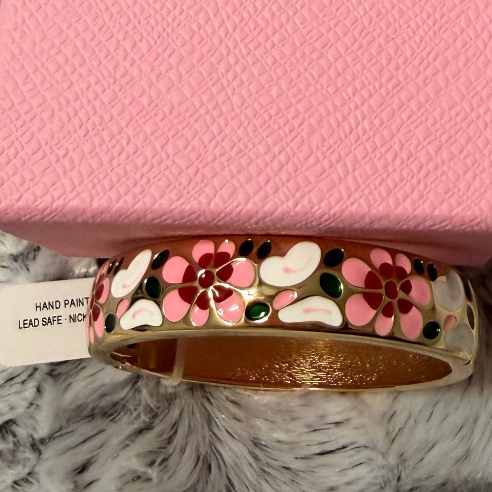 Piper K Floral with hearts Bangle Bracelet Hand Painted - Picture 2 of 6